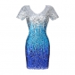 Ladies nightclub fashion party sequin bag hip skirt sexy slim V-neck short-sleeved sequin dress