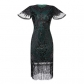 20s party Gatsby beaded dress retro mesh short-sleeved sequined fringed ball gown