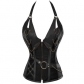 Explosive European and American court dress black brown 14 steel bone punk leather corset with belt hanging neck shapewear