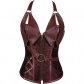 Explosive European and American court dress black brown 14 steel bone punk leather corset with belt hanging neck shapewear