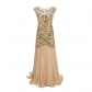 Explosive party deess annual party dinner long dress skirt 1920 retro sequins beaded and mesh lotus leaf