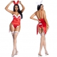 Cosplay plush red cute bunny girl costume sling open back deep V split swallowtail jumpsuit