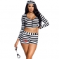 Halloween Carnival Party Split Black and White Striped Bloodstain Print Prisoner Hot Costume Shorts Nightclub Dance