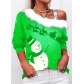 2021 European and American autumn new long-sleeved fur collar sling snowman Christmas print T-shirt women