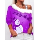 2021 European and American autumn new long-sleeved fur collar sling snowman Christmas print T-shirt women