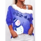 2021 European and American autumn new long-sleeved fur collar sling snowman Christmas print T-shirt women