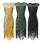 1920s European and American women's new party sexy dresses Fashion plus size solid color sequined fringed dress