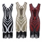 Luxury wide shoulder sequined fringed dress European and American banquet dress 1920 dress