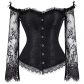 Court Lace Long Sleeve Bodysuit Corset Body Shaping Underwear One Word Neck Stage Costume