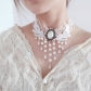 European and American small fresh water drop lace necklace jewelry rich multi-layer hollow beauty gemstone collarbone chain