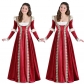 Halloween European and American women's dress adult waist dress Square neck flared sleeve court skirt Medieval retro dress