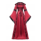 New European and American Medieval Retro Hooded Dress Square Neck Tie Flare Sleeves Large Swing Skirt