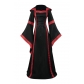 New European and American Medieval Retro Hooded Dress Square Neck Tie Flare Sleeves Large Swing Skirt