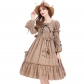 European and American pastoral khaki plaid Lolita dress Spanish style lolita princess bow skirt