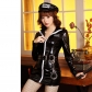 Black patent leather policewoman role-playing game costume Halloween cosplay party uniform professional dress up