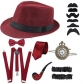 1920s men's prom party hat, pipe pocket watch, back tie suit