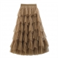 Multi -layered large mesh cake skirt panton skirt mid -length high waist thin fairy yam skirt 2022 spring new