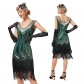 European and American retro 1920V collar double -layer streaming dress Gatsby cocktail dance sequins beaded dress