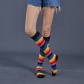 Rainbow striped in the middle of the stockings medium thickness long cylindrical women but knee cotton socks codsplay fashion performance socks