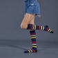 Rainbow striped in the middle of the stockings medium thickness long cylindrical women but knee cotton socks codsplay fashion performance socks