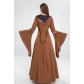 2022 European and American square neck trumpet sleeve long gothic retro women's medieval court robe dress