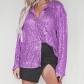 2023 autumn beaded shirt European and American sexy women's hot girl pure color button top long -sleeved sequined cardigan