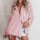 2023 autumn beaded shirt European and American sexy women's hot girl pure color button top long -sleeved sequined cardigan