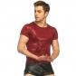 Nightclub stripping dance performance clothing imitation leather short -sleeved top mesh T -shirt shorts men's patent leather sexy underwear