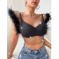 European and American new hot -selling slim drills exceeding the glittering ostrich hair sexy rhinestone fish network top
