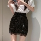 Sequenant skirt temperament hot girl lace stitching high -waist girl Xia Xian thin A -line hip skirt