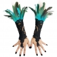 Black feathers slide gloves Witch Halloween Dance Fatty Gloves Hooks embroidered lace black gloves