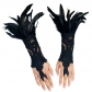 Black feathers slide gloves Witch Halloween Dance Fatty Gloves Hooks embroidered lace black gloves