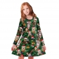 European and American Christmas party Parent -child leisure skirt Christmas green striped digital printing as a dress female