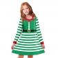 European and American Christmas party Parent -child leisure skirt Christmas green striped digital printing as a dress female