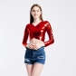 New bright leather patent leather coating stage clothes cross V -neck long sleeve performance suit ​