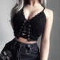 European and American Spice Girl knitted suspender vest sexy square neck backless corns lace-up slim-fit street tide top