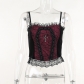 Euro-american dark wind cross print slim vest women's spider web lace stitching sexy suspender