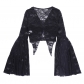 European Spice Girl design sense T-shirt female sense flared sleeve slit crop lace dark top