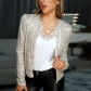 Spring new European and American women's fashion stand-up collar solid color sequin coat short casual all-matching small coat