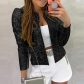 Spring new European and American women's fashion stand-up collar solid color sequin coat short casual all-matching small coat
