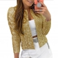 Spring new European and American women's fashion stand-up collar solid color sequin coat short casual all-matching small coat