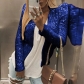 Spring new European and American women's fashion stand-up collar solid color sequin coat short casual all-matching small coat