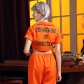 Halloween Prisoner Costume Party Gathering Midriff orange alphabet Print Hip hop Split prisoner play suit