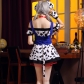 Halloween costume white and black irregular pattern short skirt maid animal cow anthropomorphic maid dress up stage costume