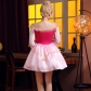 Halloween costume stage show pink short skirt Princess Aurora cosplay one-line shoulder style skirt dress