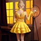 Halloween costume new yellow princess short style rose dress V-line yarn collar suspender stage role play