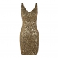 European and American nightclub bar sexy vest sequin dress fashion trend high waist slim V-neck bag buttock dress skirt