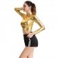 Europe and the United States solid color cosplay glue performance suit slim patent leather long sleeve small high collar women's wear