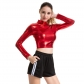 Europe and the United States solid color cosplay glue performance suit slim patent leather long sleeve small high collar women's wear