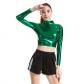 Europe and the United States solid color cosplay glue performance suit slim patent leather long sleeve small high collar women's wear
